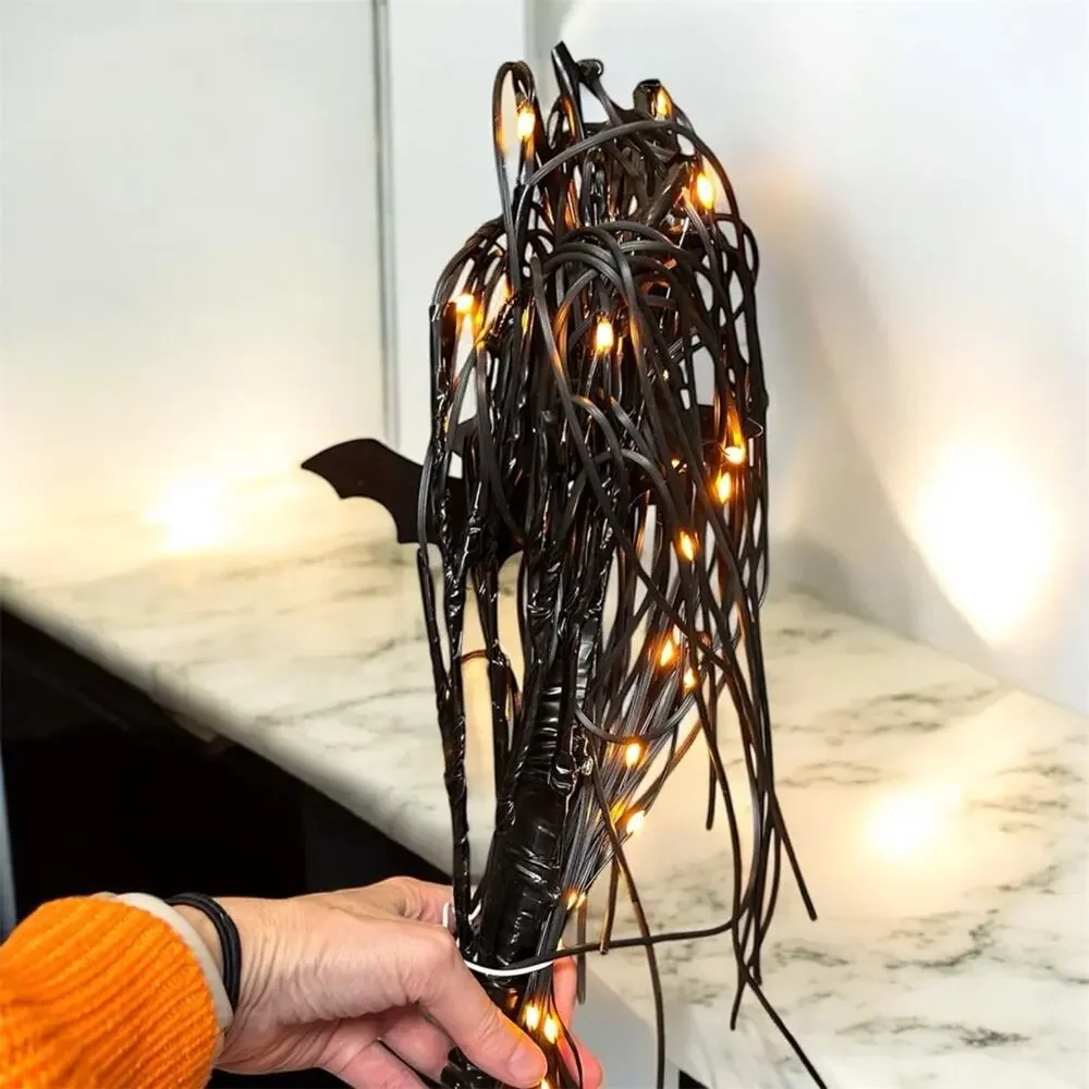 Pottery Barn Lit Willow Tree Black Bats Orange & Regular Lights Halloween Spooky